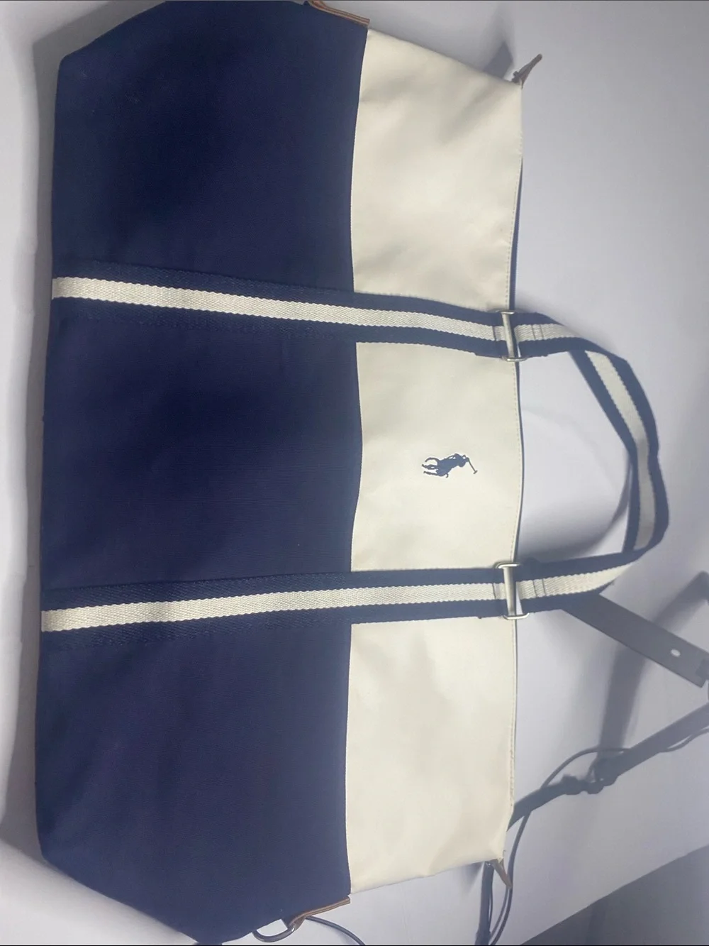 Polo by Ralph Lauren Navy and White Canvas Duffel